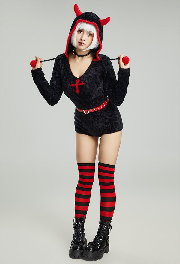 ゴシック 悪魔 ハロウィン ボデースーツ チョーカー付き ルームシェア