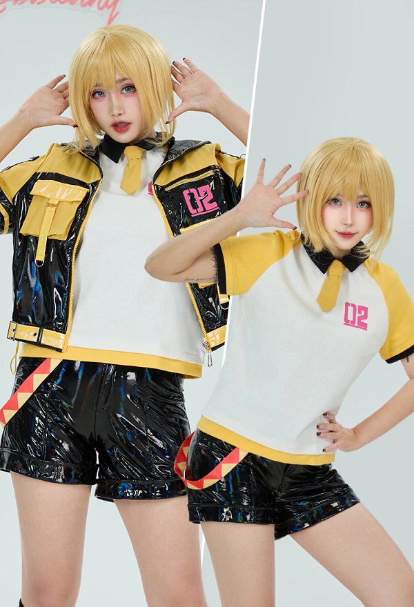 鏡音レン 同人 可愛い 普段着 PUレザー 3点セット 鏡音レン 同人 可愛い 普段着 PUレザー 3点セット