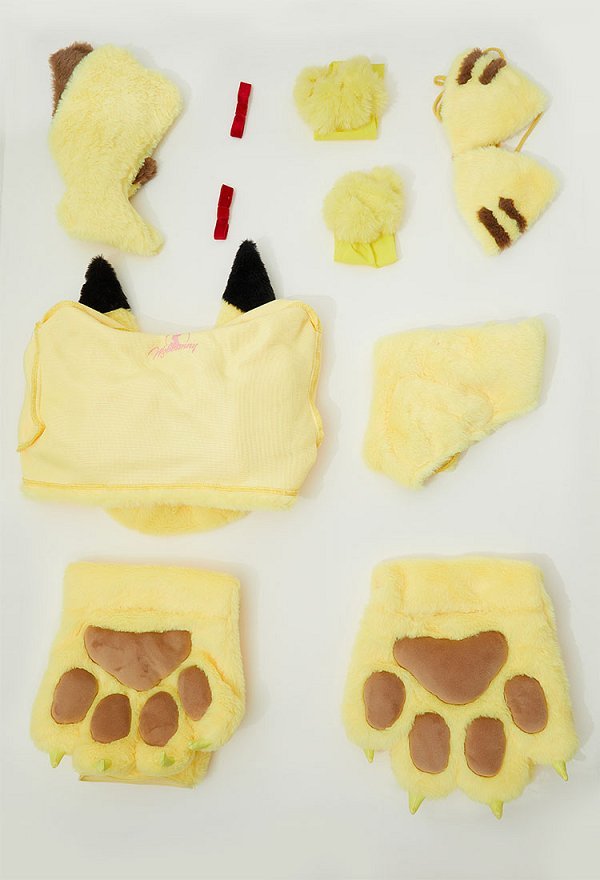 PM ピカチュウ 派生服 コスプレ ホームウェア モコモコ服 獣爪手袋付き PM ピカチュウ 派生服 コスプレ ホームウェア モコモコ服 獣爪手袋付き