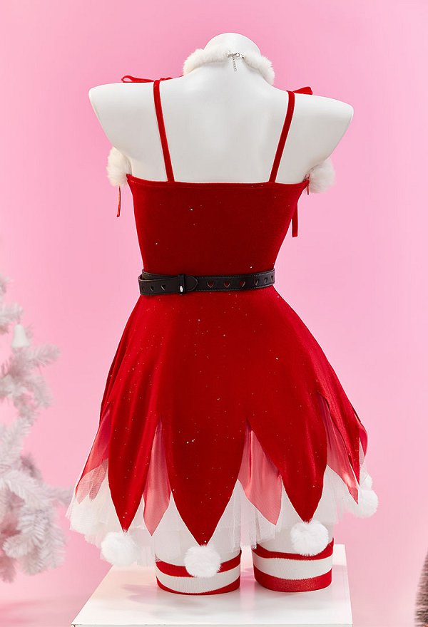 クリスマス コスチューム エルフ コスプレ 赤色 ドレス