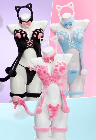 猫 セクシー コスプレ 肉球柄  着ぐるみ 黒・ピンク・青