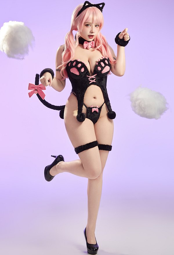 猫 セクシー コスプレ 肉球柄  着ぐるみ 黒・ピンク・青