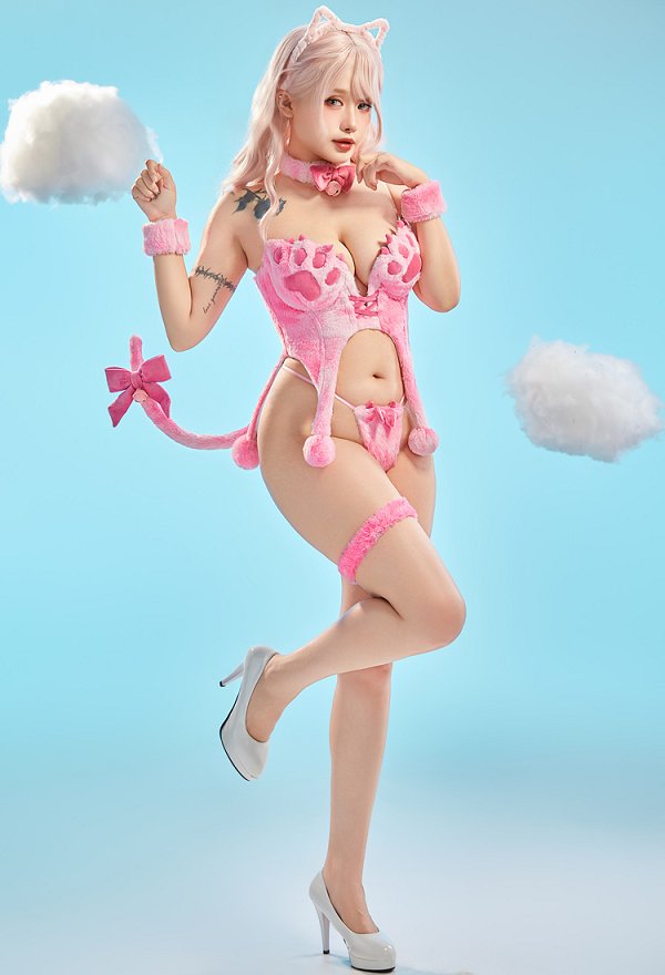 猫 セクシー コスプレ 肉球柄  着ぐるみ 黒・ピンク・青