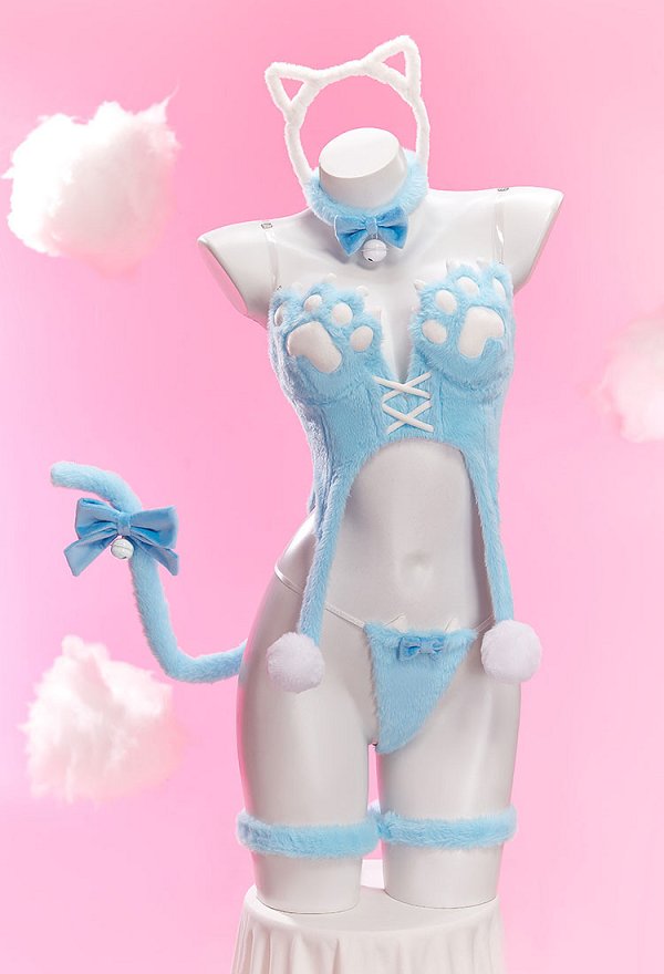 猫 セクシー コスプレ 肉球柄  着ぐるみ 黒・ピンク・青