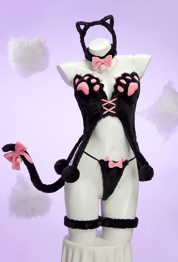 猫 セクシー コスプレ 肉球柄  着ぐるみ 黒・ピンク・青