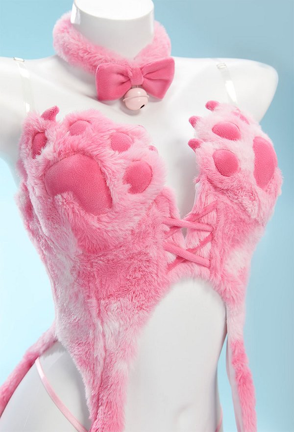 猫 セクシー コスプレ 肉球柄  着ぐるみ 黒・ピンク・青