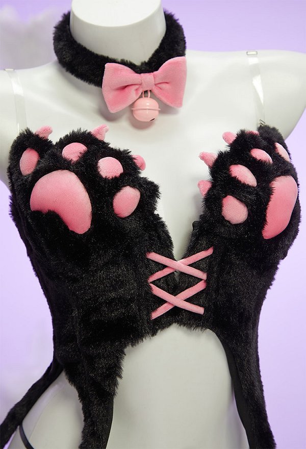 猫 セクシー コスプレ 肉球柄  着ぐるみ 黒・ピンク・青