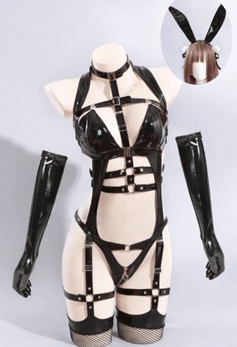 セクシー バニーガール 中空 ストラップ ボディスーツ