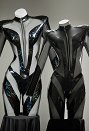 セクシー コスプレ 下着 レザー メッシュ 黒色 ボディスーツ
