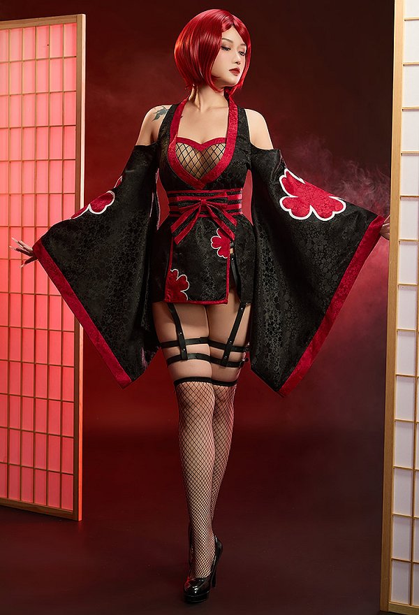 暁 紅雲 セクシー 和風 ワイドスリーブ ワンピース 暁 紅雲 セクシー 和風 ワイドスリーブ ワンピース