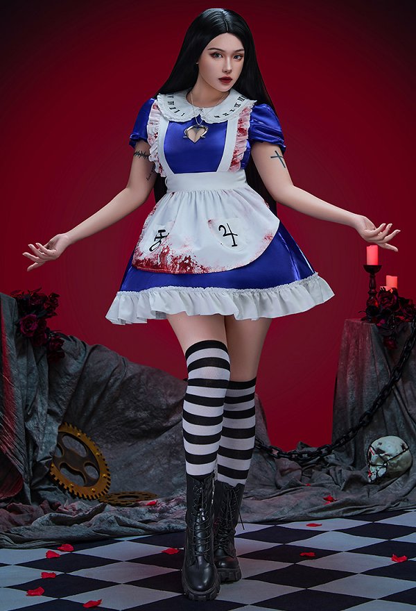 アリス マッドネス・リターンズ セクシー コスプレ 血痕 プリント ワンピース アリス マッドネス・リターンズ セクシー コスプレ 血痕 プリント ワンピース