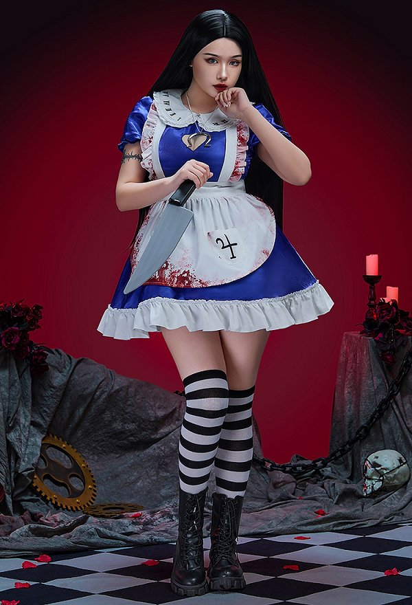 アリス マッドネス・リターンズ セクシー コスプレ 血痕 プリント ワンピース アリス マッドネス・リターンズ セクシー コスプレ 血痕 プリント ワンピース