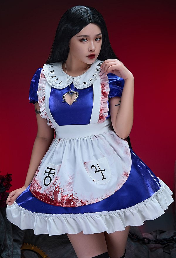 アリス マッドネス・リターンズ セクシー コスプレ 血痕 プリント ワンピース アリス マッドネス・リターンズ セクシー コスプレ 血痕 プリント ワンピース