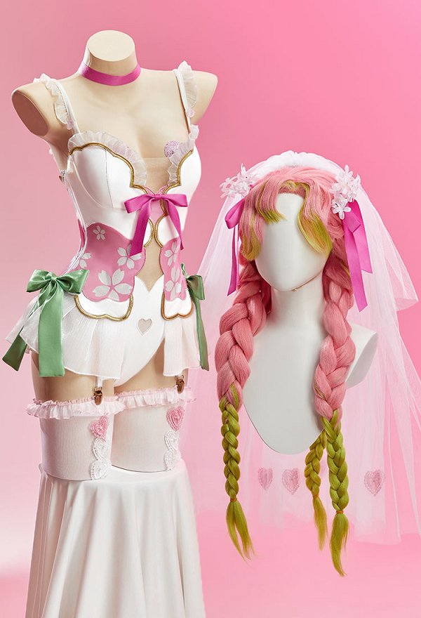イラストライターPrincess_Ailishコラボ 鬼滅の刃 甘露寺蜜璃 恋柱 花嫁 セクシー 透かし編み ボディスーツ イラストライターPrincess_Ailishコラボ 鬼滅の刃 甘露寺蜜璃 恋柱 花嫁 セクシー 透かし編み ボディスーツ