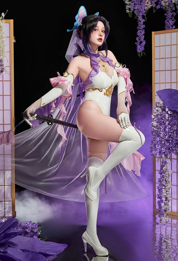 イラストライターPrincess_Ailishコラボ 鬼滅の刃 胡蝶しのぶ 花嫁 セクシー ホルターネック ボディスーツ イラストライターPrincess_Ailishコラボ 鬼滅の刃 胡蝶しのぶ 花嫁 セクシー ホルターネック ボディスーツ