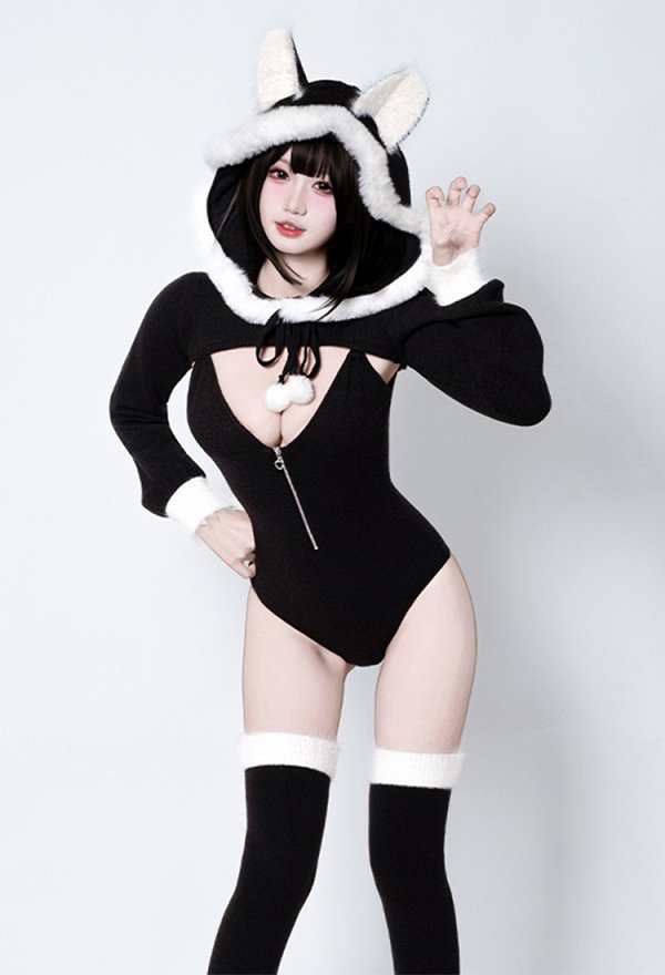 オオカミ セクシー セット 深V ジッパー キャミソール ワンピース フード付きジャケット