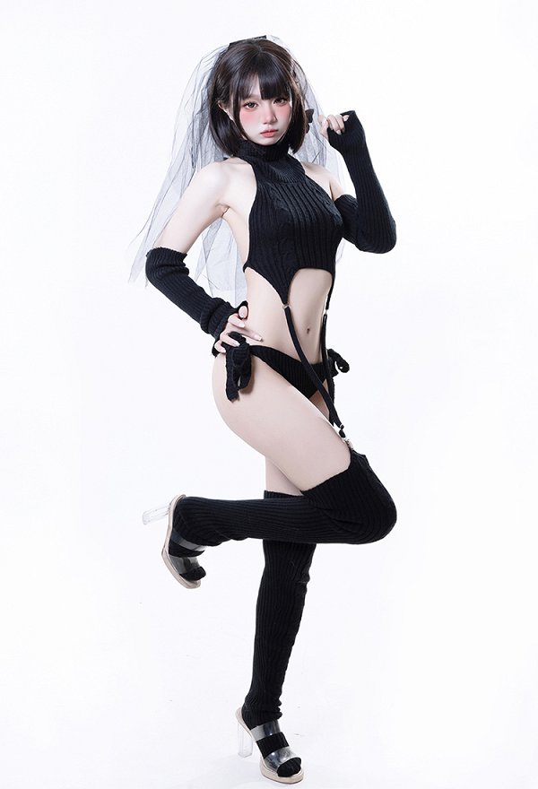 ニット セクシー セット ハイネック 袖なし 背中開き ショートトップス ショーツ ニット セクシー セット ハイネック 袖なし 背中開き ショートトップス ショーツ