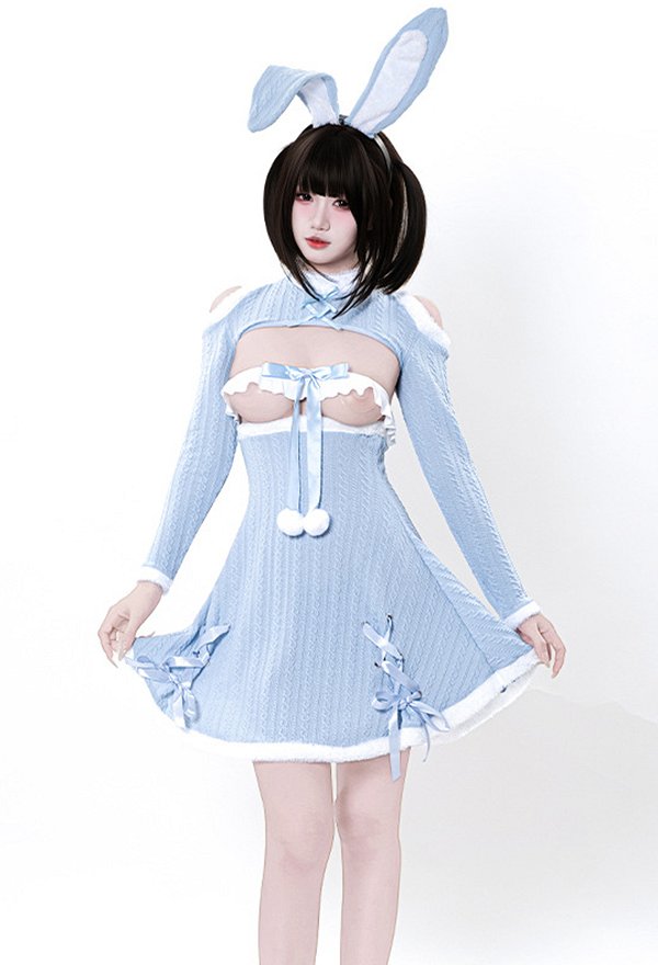 バニーガール セクシー セット ショートトップス スカート 青 バニーガール セクシー セット ショートトップス スカート 青