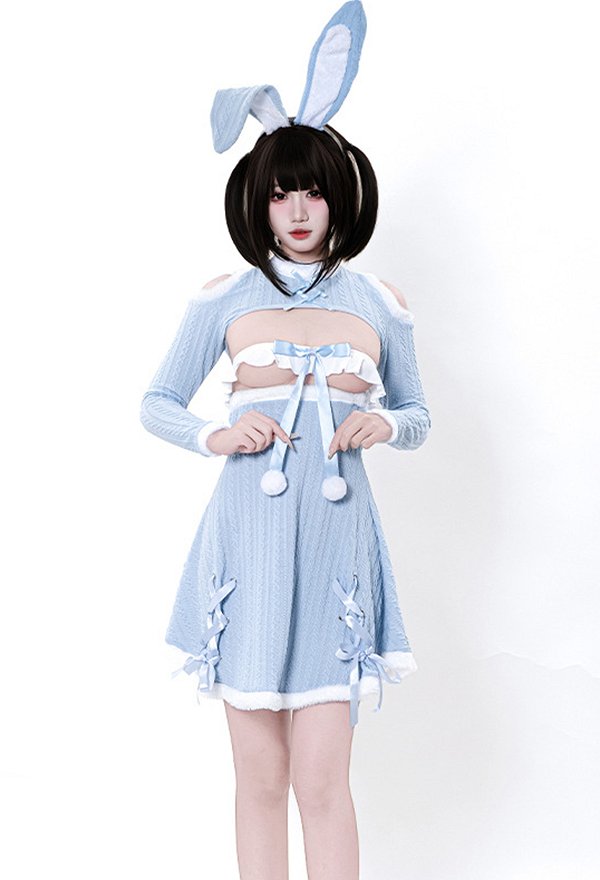 バニーガール セクシー セット ショートトップス スカート 青 バニーガール セクシー セット ショートトップス スカート 青