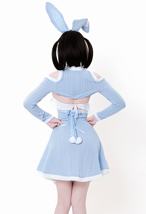 バニーガール セクシー セット ショートトップス スカート 青 バニーガール セクシー セット ショートトップス スカート 青