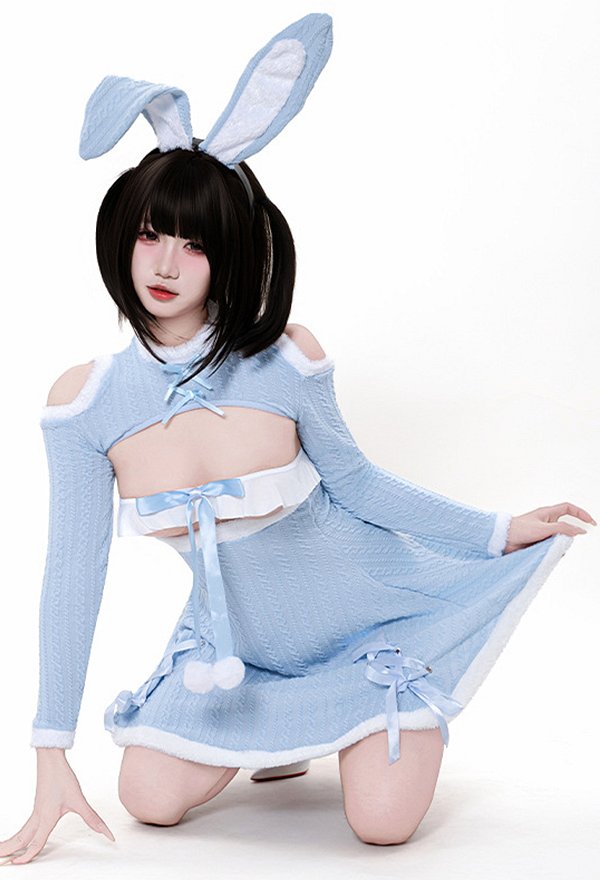 バニーガール セクシー セット ショートトップス スカート 青 バニーガール セクシー セット ショートトップス スカート 青