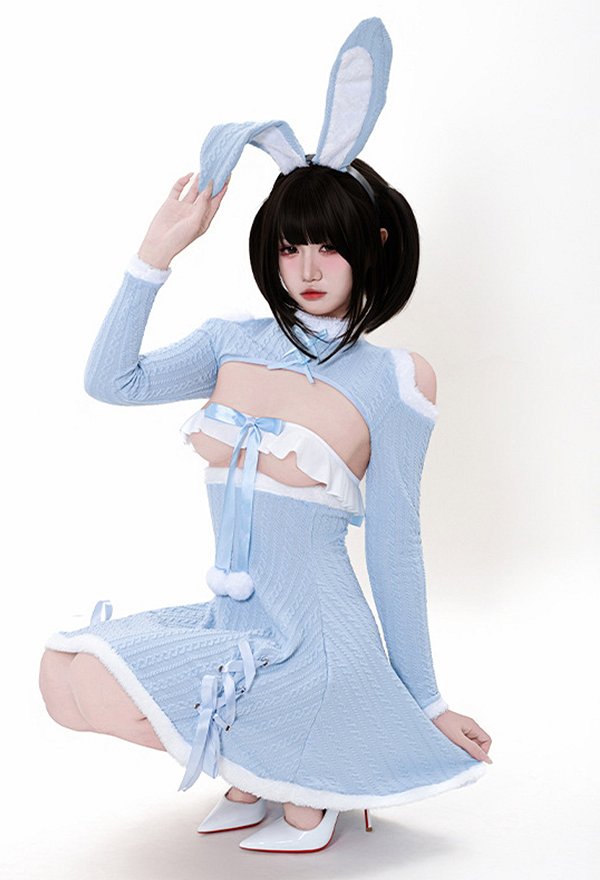 バニーガール セクシー セット ショートトップス スカート 青 バニーガール セクシー セット ショートトップス スカート 青