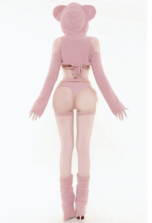 クマ セクシー セット コルセット パンティ フード付き ショートトップス