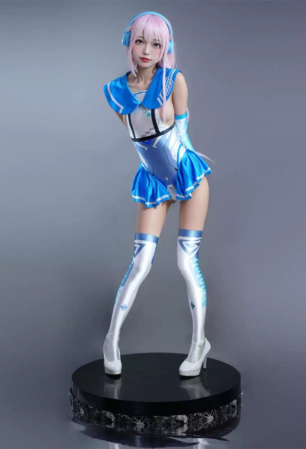 プリント柄 カットアウトセーラー水着｜手袋＆レッグウォーマー付き セクシーワンピース水着