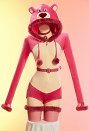 いちごのくま風 セクシー ファー ルームウェア フード付き 連体服