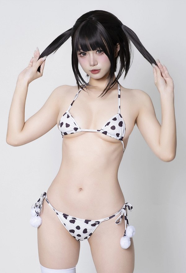 牛柄 ランジェリー ビキニ フード クロップ セット 牛柄 ランジェリー ビキニ フード クロップ セット