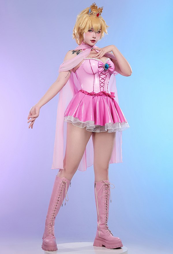 スーパーマリオ ピーチ姫 カジュアル コスプレ ピンクドレス スーパーマリオ ピーチ姫 カジュアル コスプレ ピンクドレス