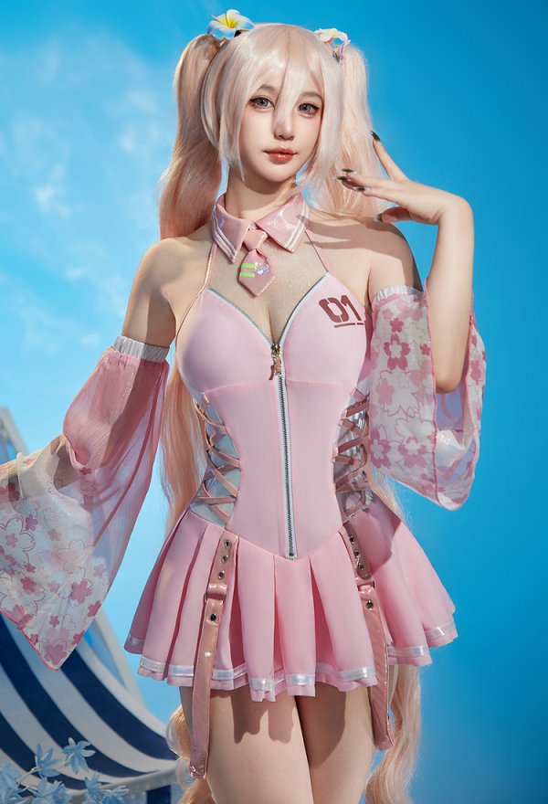 桜ミク コスプレ ワンピース水着