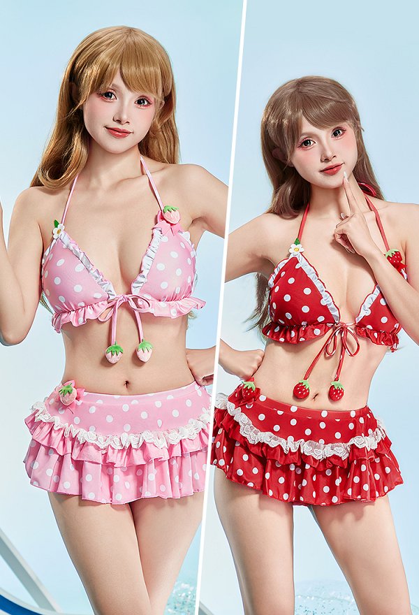 かわいい イチゴ柄 夏 女性 水着 ビキニ かわいい イチゴ柄 夏 女性 水着 ビキニ