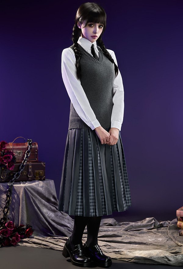 アダムス・ファミリー ウェンズデー ストライプ 制服セット コスプレ 衣装 アダムス・ファミリー ウェンズデー ストライプ 制服セット コスプレ 衣装