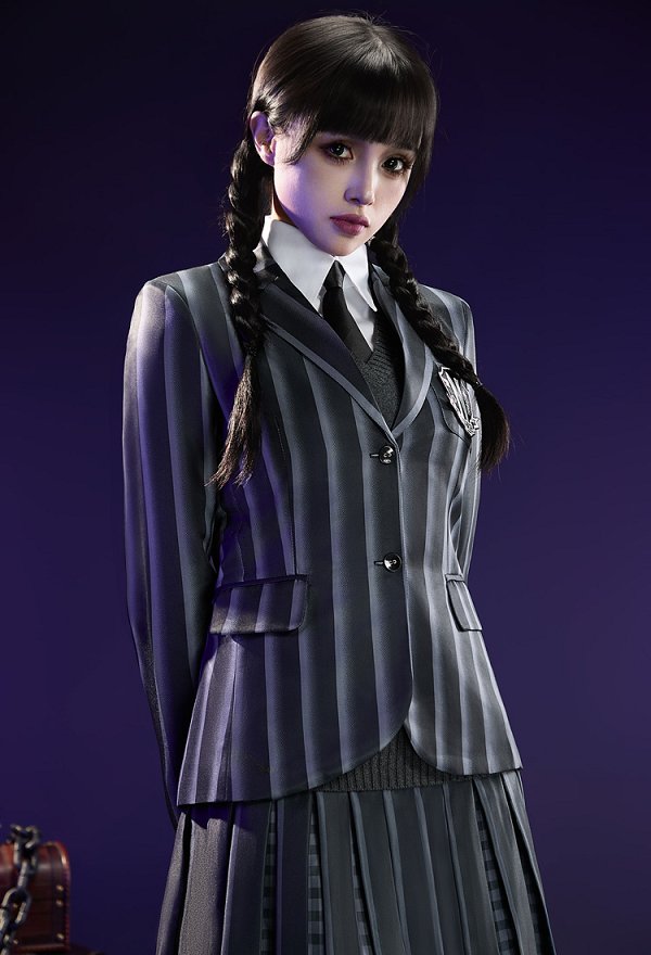 アダムス・ファミリー ウェンズデー ストライプ 制服セット コスプレ 衣装 アダムス・ファミリー ウェンズデー ストライプ 制服セット コスプレ 衣装