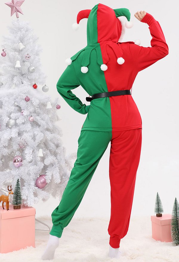 クリスマス ピエロ ジョーカー 可愛い つなぎ パジャマ オールインワン 赤色 緑色 クリスマス ピエロ ジョーカー 可愛い つなぎ パジャマ オールインワン 赤色 緑色