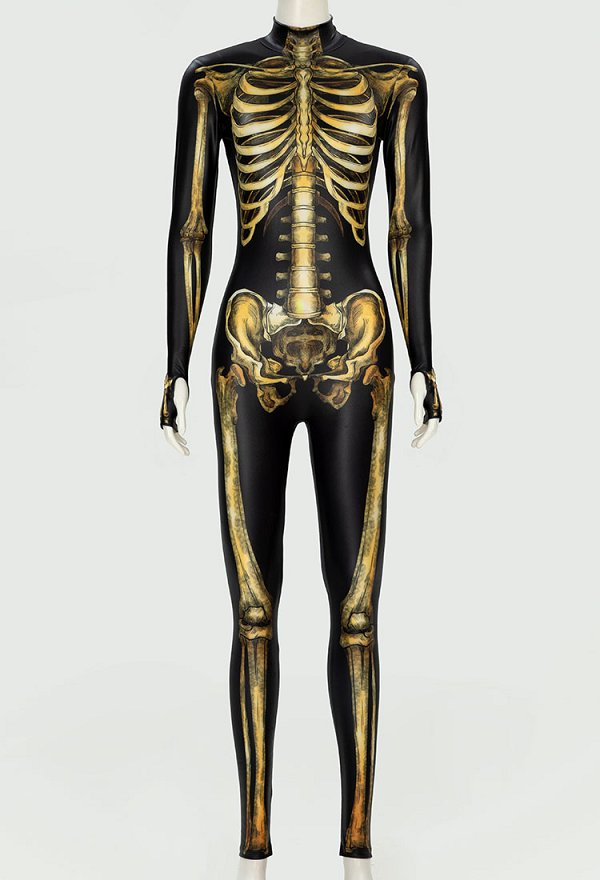 ハロウィン ダークモード スケルトン 金色 ボデースーツ ハロウィン ダークモード スケルトン 金色 ボデースーツ