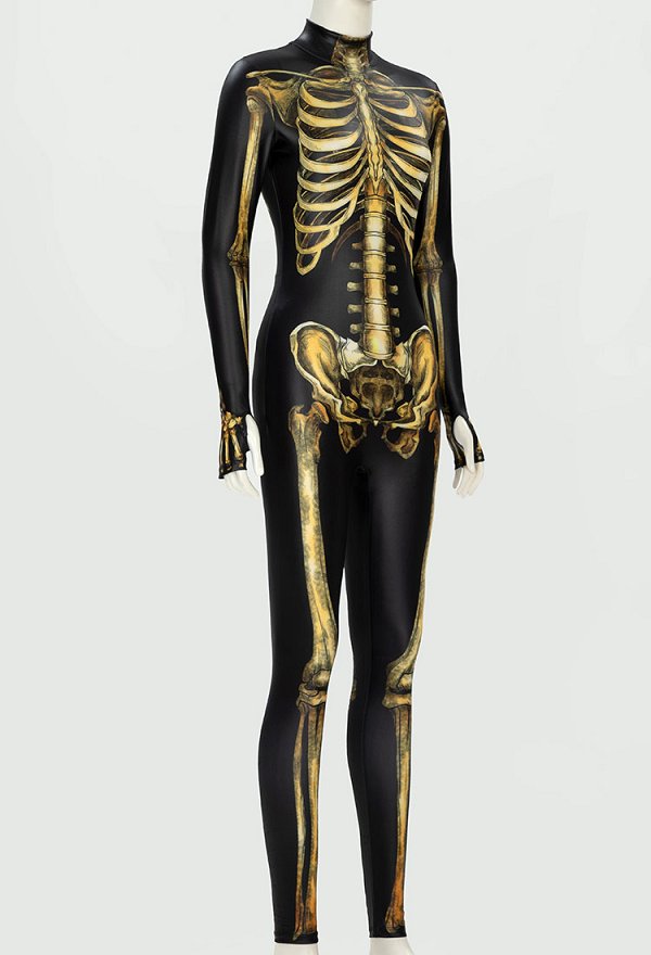 ハロウィン ダークモード スケルトン 金色 ボデースーツ ハロウィン ダークモード スケルトン 金色 ボデースーツ