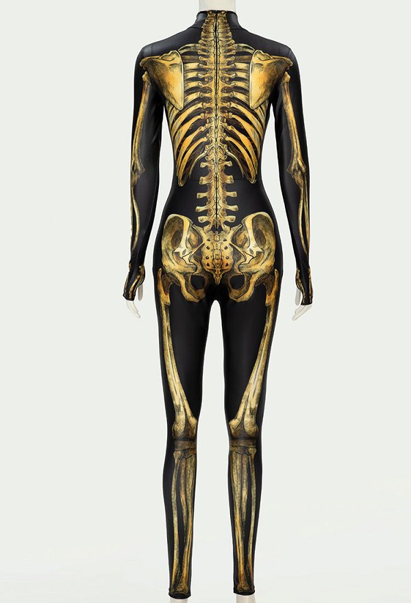 ハロウィン ダークモード スケルトン 金色 ボデースーツ ハロウィン ダークモード スケルトン 金色 ボデースーツ