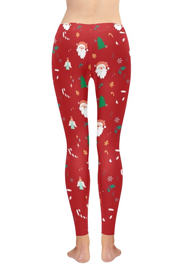 クリスマス女性大人漫画赤いサンタクロースパターンプリントハイウエストヨガレギンスワークアウトランニングパンツスポーツウェア
