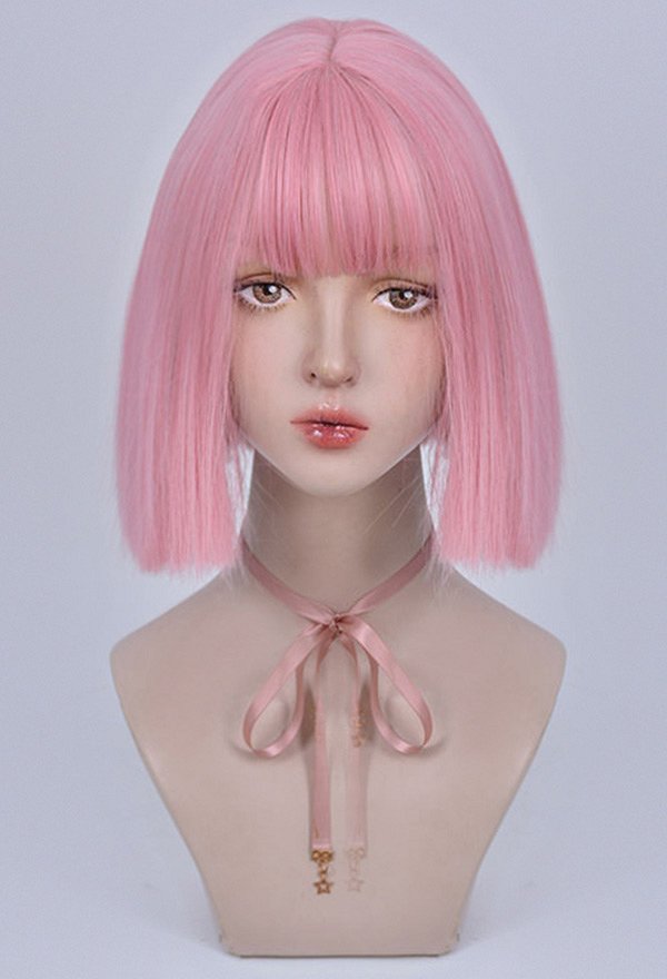 女性ショートコスプレウィッグ耐熱繊維シアン-ブルーライトレッドピンクブラックシルバーライトゴールデンストレートヘア