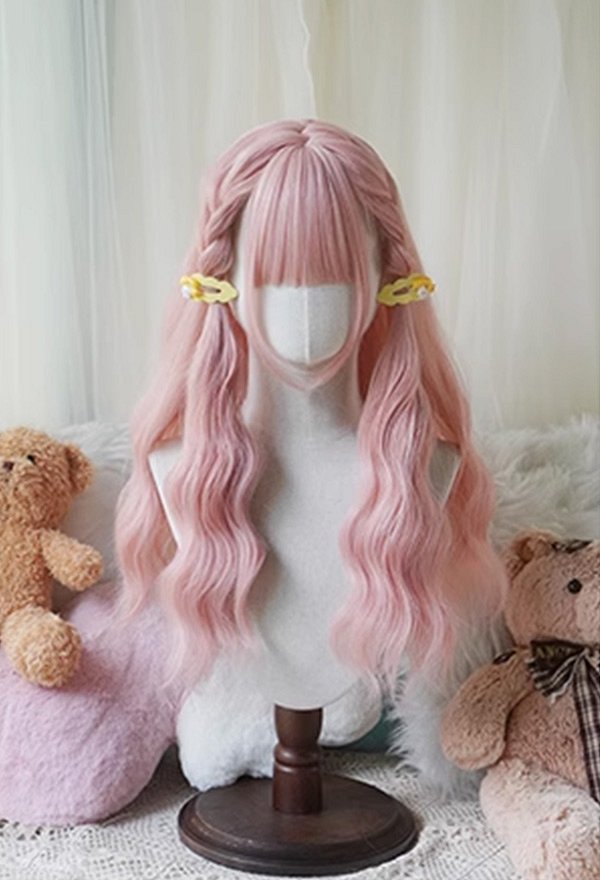ハロウィン ロリータ コスプ レウィッグ ピンク ロングウェーブ カーリー ウィッグ