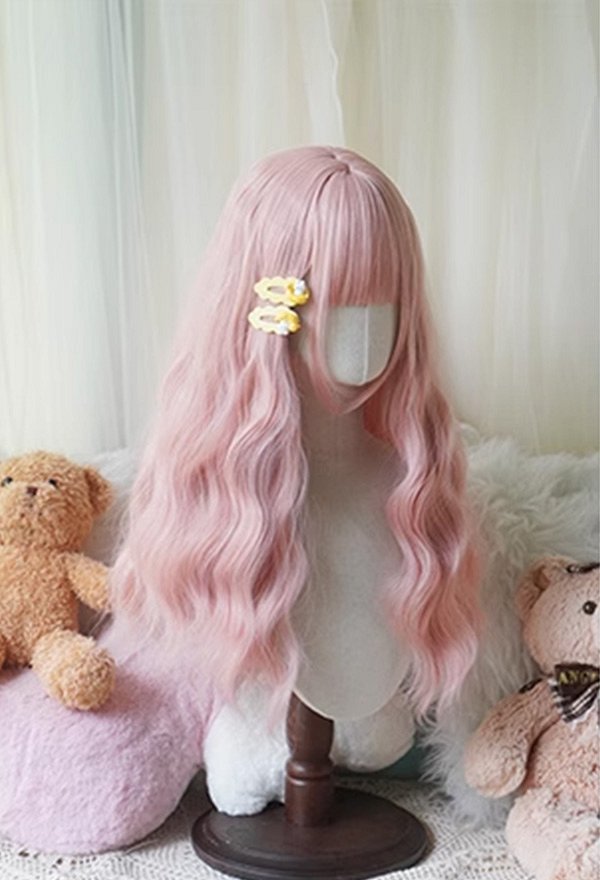 ハロウィン ロリータ コスプ レウィッグ ピンク ロングウェーブ カーリー ウィッグ