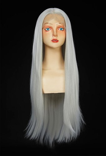 多色展開 ブラック シルバー ロング ストレート レース ウィッグ