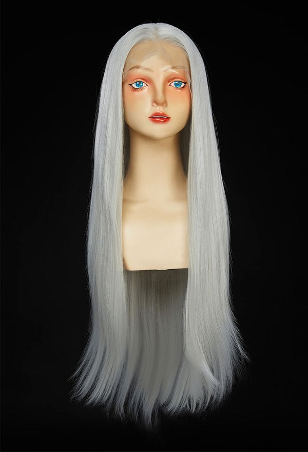 多色展開 ブラック シルバー ロング ストレート レース ウィッグ